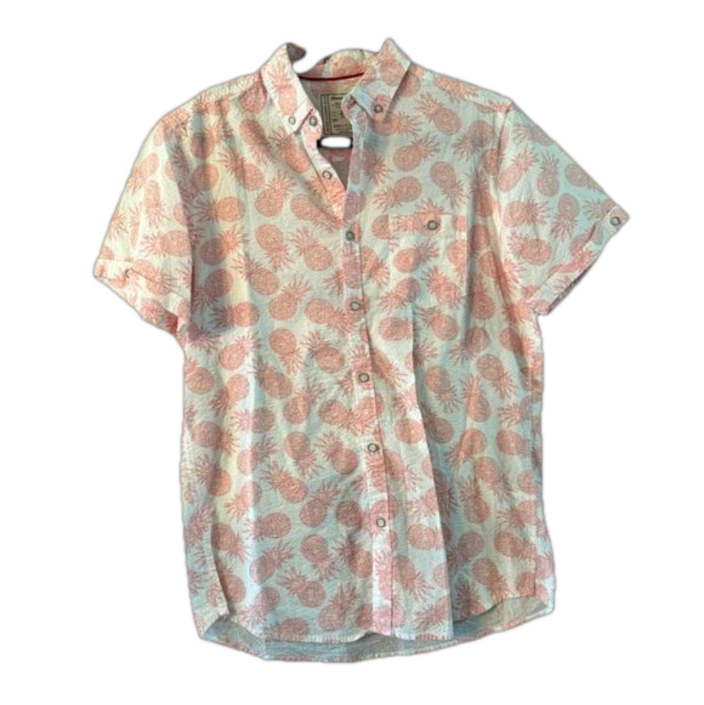 Alexander Julian Colours Button Up Pineapple Print Polo Shirt- Medium
